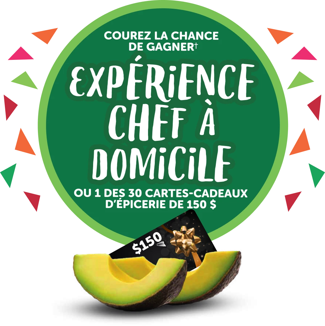 Courez la chance de gagner† expérience chef à domicile ou 1 des 30 cartes-cadeaux d'épicerie de 150 $